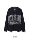 Atonic Lettering Hood Zip-Up Knit