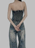 Ridi cut washed denim top