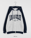 Mikae two-way color matching brushed printing over hood zip-up