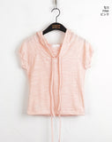 Padded Slav puff sleeve short-sleeved hooded T-shirt