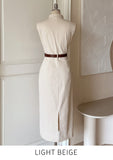 Latte Pocket Collar Sleeveless One Piece (Belt Set)