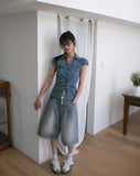 Tout Washed Wide Denim Bermuda Pants