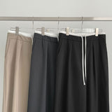 Color Matching Banding Side Zipper Pintuck Wide Slacks Pants