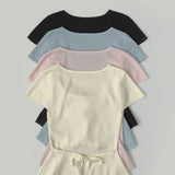 Back Ribbon Point Cut Waist Narrow Summer Knit