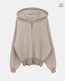 Atil Stripe Two-Way Loose Knit Hooded Zip-Up