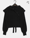 Hanel button off-shoulder muffler knit