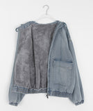 Yuyuni Two-Way Fleece Denim Over Hood Zip-up