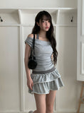 Orin Halter Layered Off-Shoulder Short Sleeve T-Shirt