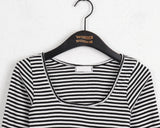 Liren Stripe Slim Fit Round Crop Long Sleeve T-Shirt