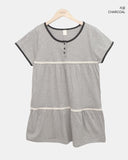 Juon Shirred Button Loose Fit Henley Neck Short Sleeve T-shirt