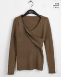 Robeil Twist Wrap V-neck Ribbed Long Sleeve Knit