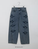 [unisex] Elisha Crack Washing Slit Wide Denim Pants