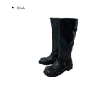 Obik Shirring Biker Buckle Long Boots
