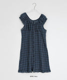 Use Check Puff Shirring Layered One Piece