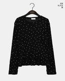 Tapin Dot Layered Frill Ribbed Long Sleeve T-Shirt