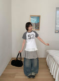 Benudine Check Banding Tiered Midi Skirt