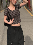 Boda Stripe Color Matching Daily Short Sleeve T-shirt