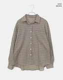 Timin check collar pocket loose fit long sleeve shirt