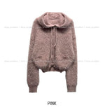 Winter Angora Knit Hooded Cardigan