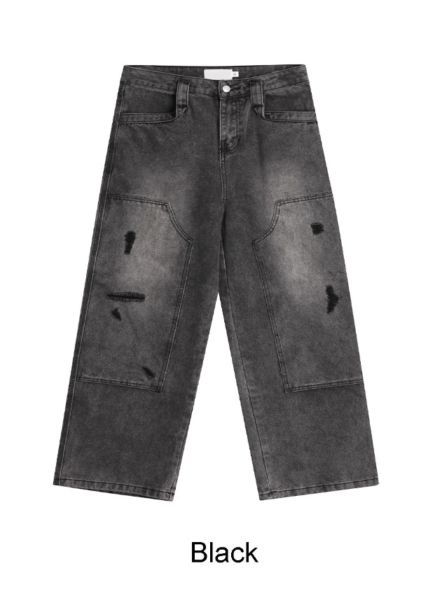 【SATIIIZ】Lepin double knee damage denim pants SATIIIZ (サティーズ) - レピンダブルニーダメージデニムパンツ
