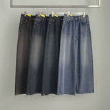 Brushed Hem Snap Jogger Wide Denim Pants