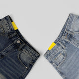 Side Slit Point Washing Denim Shorts