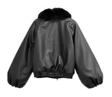 Menber fur collar leather padded jumper