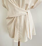 Hedden Linen Shirt Wrap Banding Wide Pants Set