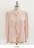 Lillian Pintuck Sleeve Chiffon Tie Blouse