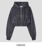 Wrinkle Velour Two Way Crop Hood Zip-Up