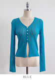 Hennua Half-Button See-Through Ribbed Cardigan