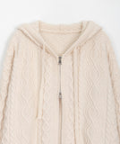 Ricko two-way cable knit hood zip-up cardigan