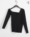 Medic Unbalance One Shoulder Silt Diagonal Button Long Sleeve Knit