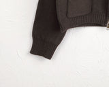 Linen button high neck pocket knit zip-up