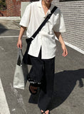 Linen s s open collar short sleeve shirt