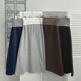 Color Matching Fold Low-Rise Banding Long Skirt