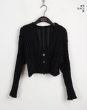 Finger Cable Dip V-neck Cropped Cardigan