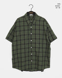 Rona Linen Wrinkle Overfit Check Short Sleeve Shirt