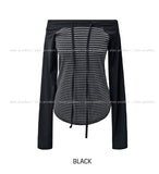 Five Strap Off Shoulder Stripe Long Sleeve