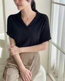Kashua V-neck Collar Short Sleeve Knit