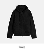 [wool30%] Woods Cable Two-Way Knit Hooded Zip-Up