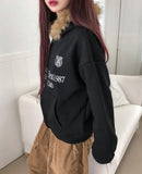 Sea Row Printing Fur Hood Zip-Up