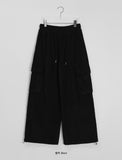 [unisex] Henin banding string fleece wide cargo pants