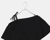 Klim Dot String Off-Shoulder Shirring Short Sleeve T-Shirt