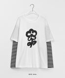 Tenshima Flower Stripe Layered Over Long Sleeve Tee