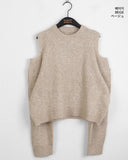 Fluf Ribbed Round Shoulder Slit Long Sleeve Knit