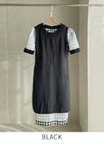 Piel Check Tweed Color Matching H-Line One Piece