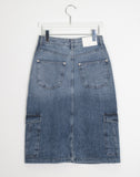 Senpo cargo denim midi skirt