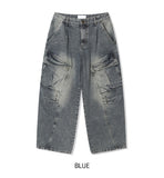 Copper Rivet Pin Tuck Cargo Denim Pants