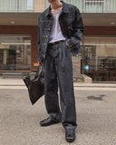 Friendly two-tuck wide denim pants